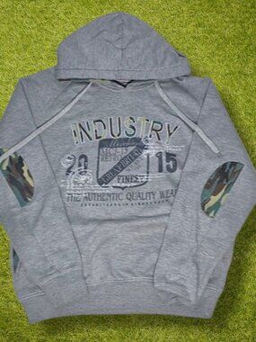 Monte Carlo Casual Wear Grey Graphic Hoodie Camo Elbow Patch Industry Medium